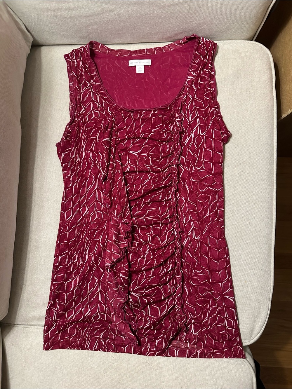 New York & Company Burgundy Ruffled Scoop Neck Tank